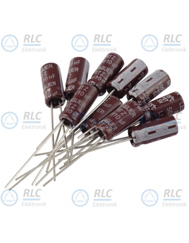 Kondensator elek. 10uF 50V 5x11mm 105C Low ESR - [10szt]